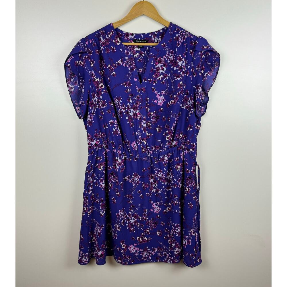 41 Hawthorn Womens Floral Cinched Waist Mini Dress in Purple Sz 1X | Feminine - Picture 3 of 15